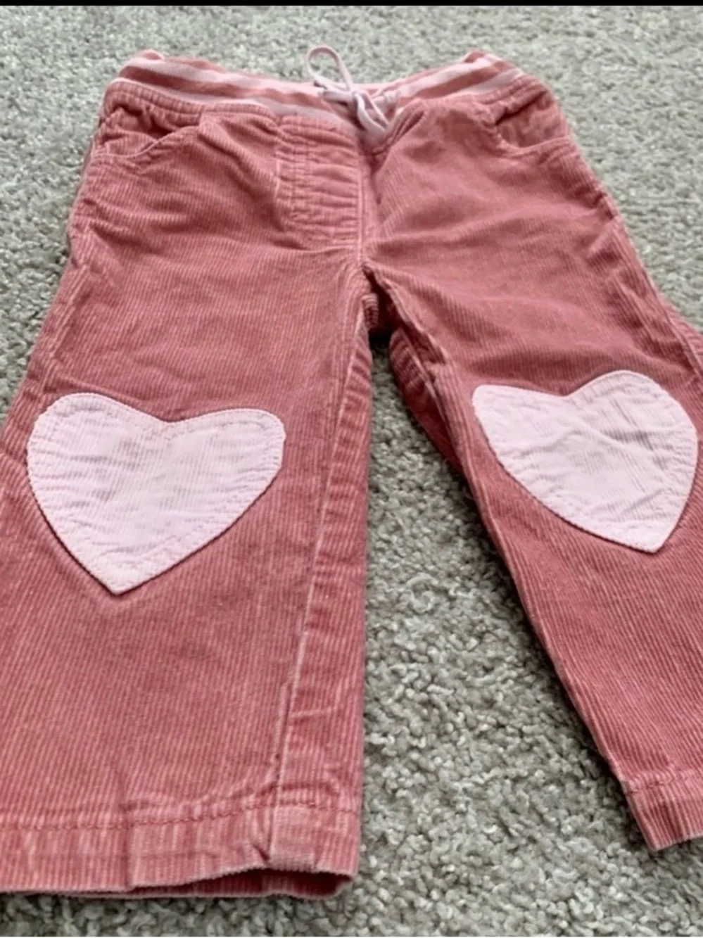 Baby Boden Rose Corduroy Pants with Light Pink Heart Knees